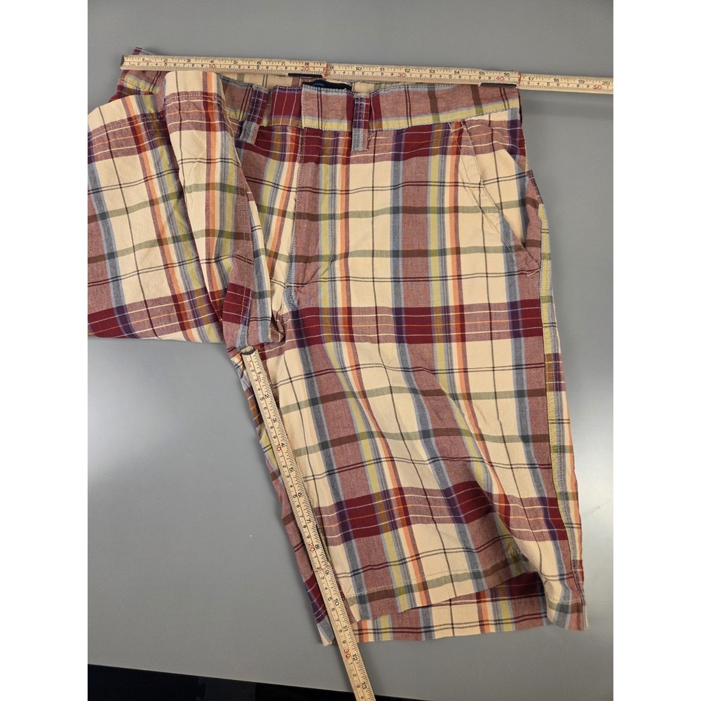 Aeropostale 100% Cotton Shorts Men's 32W x 11" Inseam Plaid Beige Burgundy Blue - Picture 6 of 6